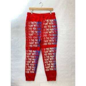 Snow Milk Brooklyn Red Hand Painted Upcylced Sweatpants Size Large New RARE!